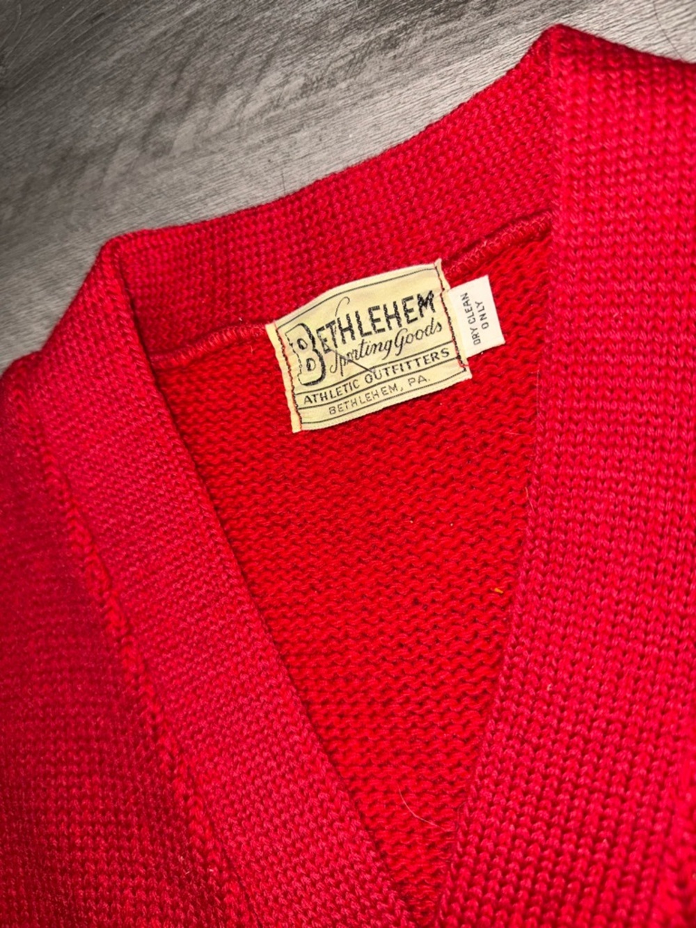 Vintage 50s 1950s Bethlehem Sporting Goods Knitted Letterman Wool Cardigan Mens